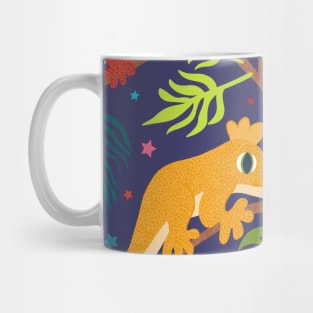 Colourful Crested Geckos with Jungle Leaves and Stars on purple Mug